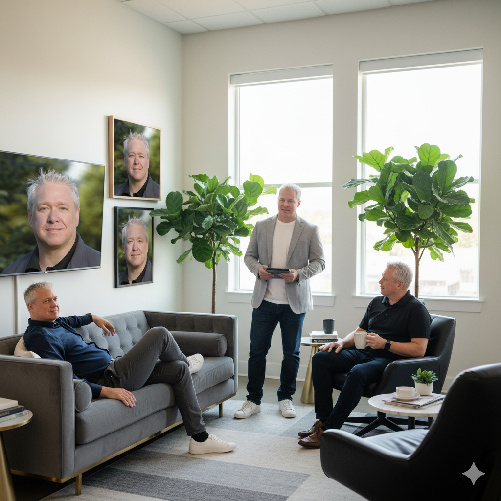 Matt Rouse AI-generated photo with 3 matt rouses in the same room.
